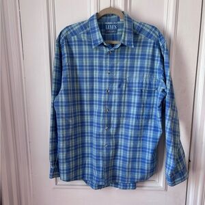 Men’s Vintage Levi’s Long Sleeve Plaid Button Down Shirt Blue/Green Size XL
